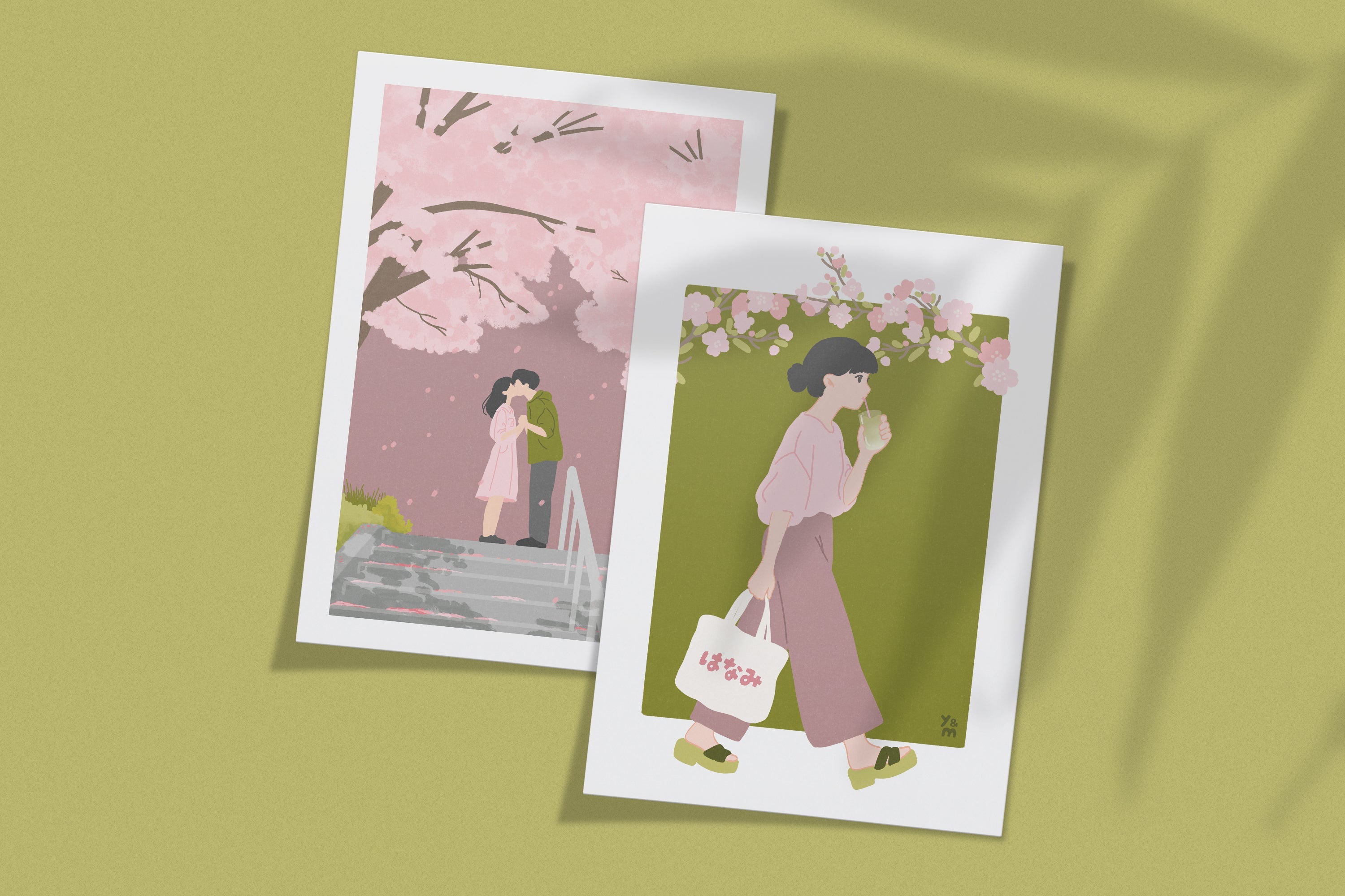 llustrations douces inspirées du Japon, sakura, matcha et scènes poétiques