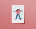 Affiche japonaise hiver Snow Angel – jeune fille en doudoune rouge faisant un ange dans la neige