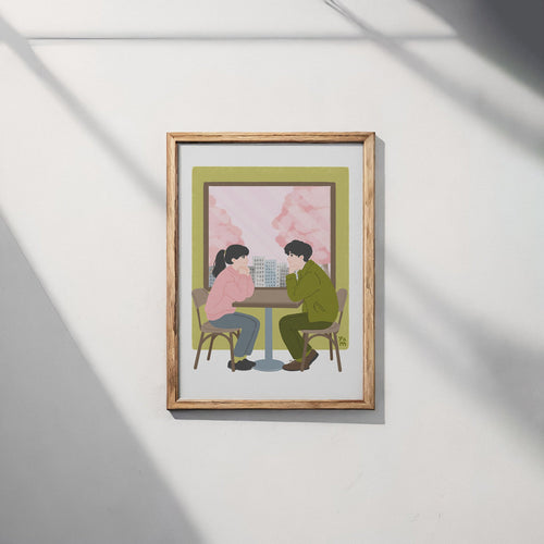 Affiche décoration japonaise scène de café douce et lumineuse – art mural cozy