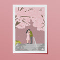 affiche japonaise cerisier en fleurs couple sakura