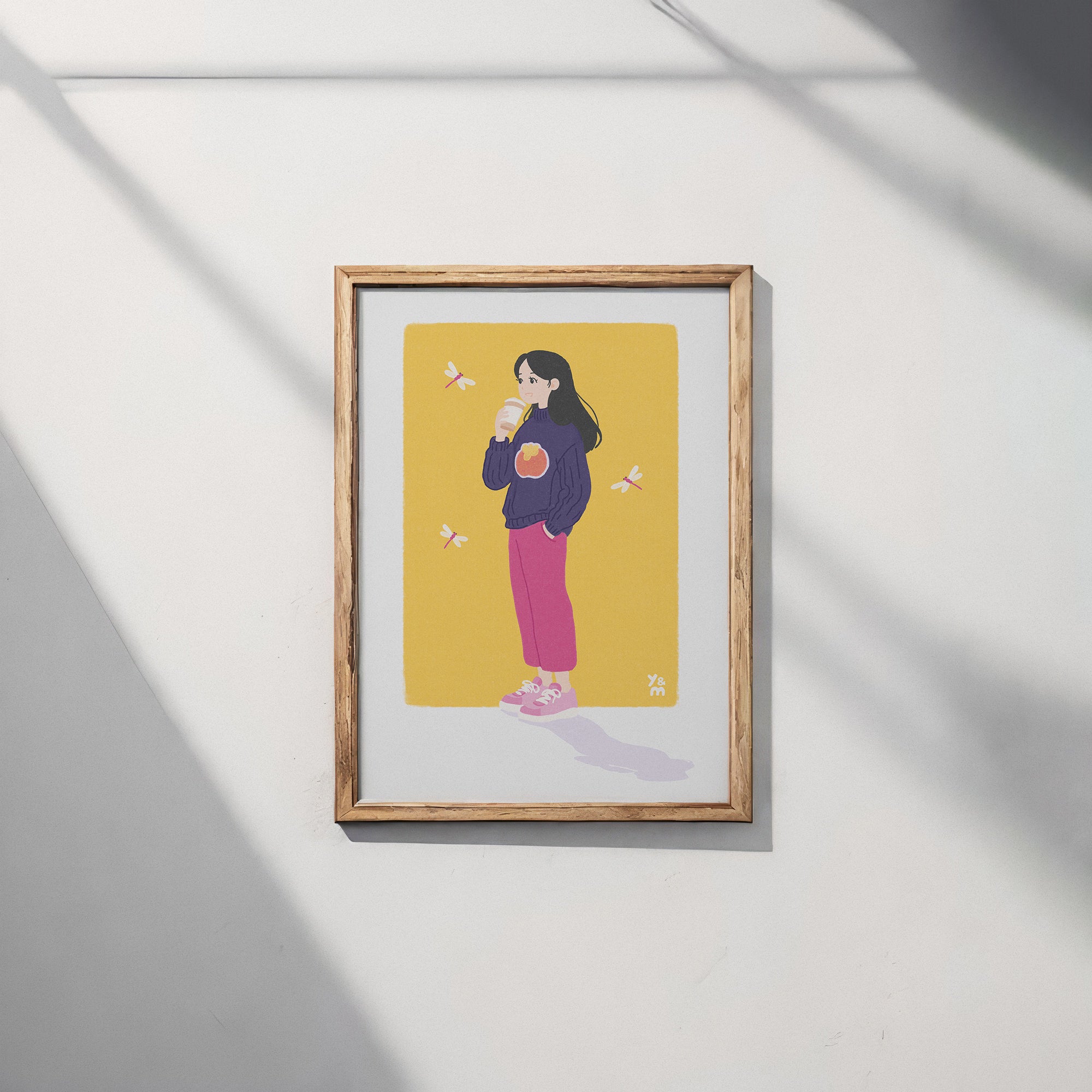 Affiche Autumn Sip encadrée sur mur clair – décoration murale japonaise automne