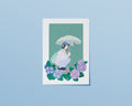 Affiche japonaise Rainy Day – fille sous parapluie transparent parmi les hortensias sous la pluie