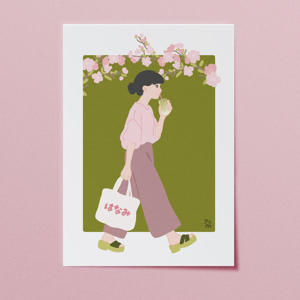 illustration matcha latte japon cerisiers en fleurs