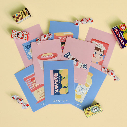 Pack mini prints A6 japonais – illustrations kawaii konbini colorées, lot de 4 ou 8